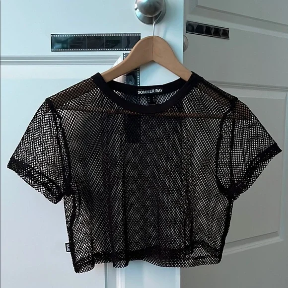 Black Mesh Crop Top - Picture 1 of 4